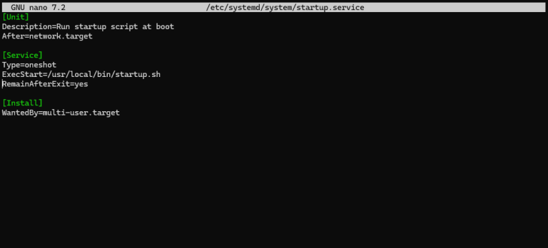sudo systemctl daemon-reloadsudo systemctl enable --now startup.service